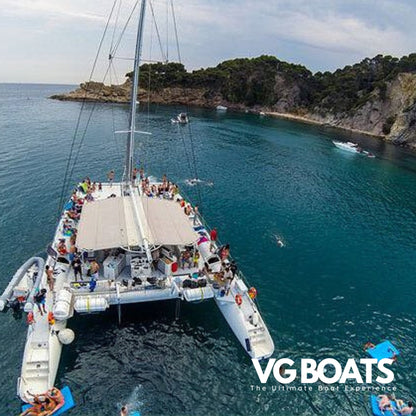 CATAMARAN (95pax) - Yachts Ibiza, Helicopter Back View